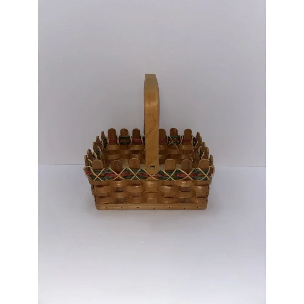 Primitive Vintage Hand Woven Oak Slat Sm Gathering Basket Berry